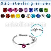ns06m9 silver hoop nose ring with 10mm ball 1 5mm crystals