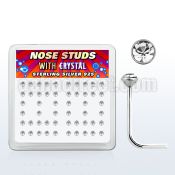 ns14cx box w silver nose studs w 2mm clear round crystal tops