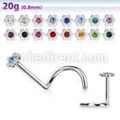 nscflc polished 316l steel nose screw with flower top crystal