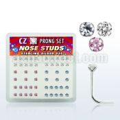 nsczbxm box of silver nose studs with assorted color prong cz