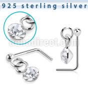 nsdvm1 925 sterling silver nose stud ball dangling crystal