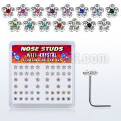 nsflbxs2 box of silver nose studs with flower w center crystal