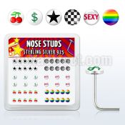 nslgx3 box of silver nose studs w sexy star cherry checker
