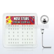 nssv1bx box of silver nose studs with 1mm silver ball top