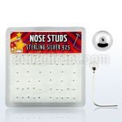 nssv2bx box of silver nose studs with 2mm silver ball top