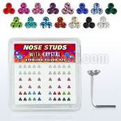 nstrm box of silver nose studs with triple assorted crystals