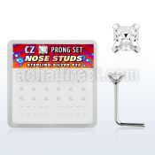nszbqc box of silver nose studs with 2mm square clear prong cz