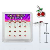 nych16 box of silver bend it nose studs w crystal cherries