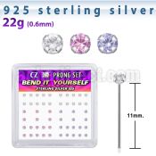 nyczbxm silver bend it nose studs w assorted color prong cz