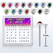 nyhrbxm silver bend it nose studs with heart w assorted crystal