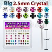 nyp19mx silver bend it nose studs w 2 5mm prong set crystal tops