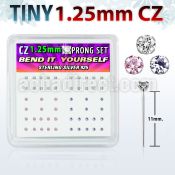 nyzbm12 silver bend it nose studs w 1 25mm prong cz in colors