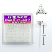 nyzbtc silver bend it nose studs w triangle clear prong cz
