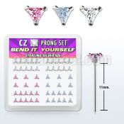 nyzbtm silver bend it nose studs with 3mm triangle prong cz