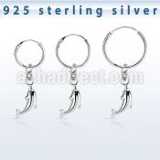 phod37 silver helix hoop earring w plain silver dolphin dangling