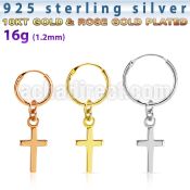 phod39 silver helix hoop earring w plain silver cross dangling