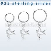 phod42 silver helix hoop earring w a silver bird dangling