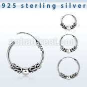 phoxa 925 silver bali style black oxidized hoop earrings