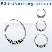 phoxc 925 silver balinese design black oxidized hoop earrings