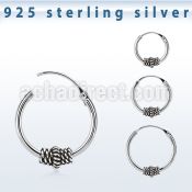 phoxd 925 silver balinese design black oxidized hoop earrings