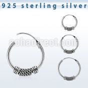 phoxf 925 silver balinese design black oxidized hoop earrings