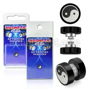 pkmp44 black 316l steel magnetic fake plug w ying yang logo