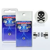 pkmp7 316l steel magnetic fake plug with bones skull logo