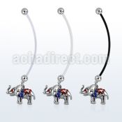 pnd467b pregnancy belly ring w dangling crystals elephant