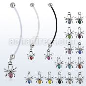 pnd673 pregnancy belly ring w dangling crystal studded spider 