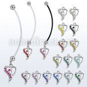 pndhrc2 pregnancy belly ring w dangling heart w crystals