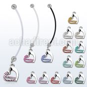 pndhrc5 pregnancy belly ring w dangling double heart w crystals 