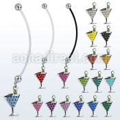 pndmar2 pregnancy belly ring w dangling crystal martini glass 