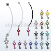 pndstky pregnancy belly ring w dangling star key with crystals