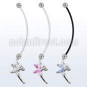 pndz103 pregnancy belly ring w dangling fairy w cz wings 