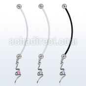 pndz13 pregnancy belly ring w dangling swirl with a round cz 