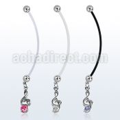 pndz370 pregnancy belly ring w dangling musical note w round cz