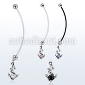 pndz371 pregnancy belly ring w dangling anchor w round cz