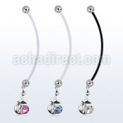 pndz378 pregnancy belly ring w dangling ladycat w round cz