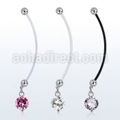 pndz383 pregnancy belly ring w dangling twin prong set 10mm cz 