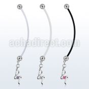 pndz410 pregnancy belly ring w dangling w a small prong set czs