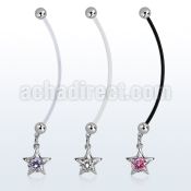 pndz414 pregnancy belly ring w dangling star w round cz