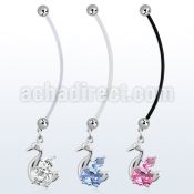 pndz89 pregnancy belly ring w dangling elegant swan w cz