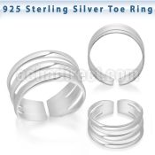 pt564 silver adjustable toe ring three bands