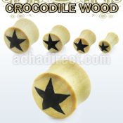pysr crocodile wood double flared plug w black star on front