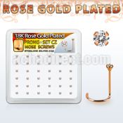 rsnwzbc rose gold plated silver nose screws w prong set 1.5mm cz