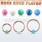 rsselo20 rose gold silver seamless ring, 20g w 3mm opal ball
