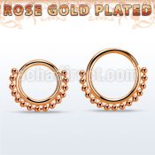 rsspv18 rose gold plated silver seamless septum ring,18g w beads