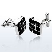 scl18 pair of polished square steel cufflinks w grid design
