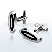 scl1 pair of polished oval steel cufflinks with black inlays