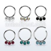 segh16f 316l steel hinged segment ring 16g w crystal